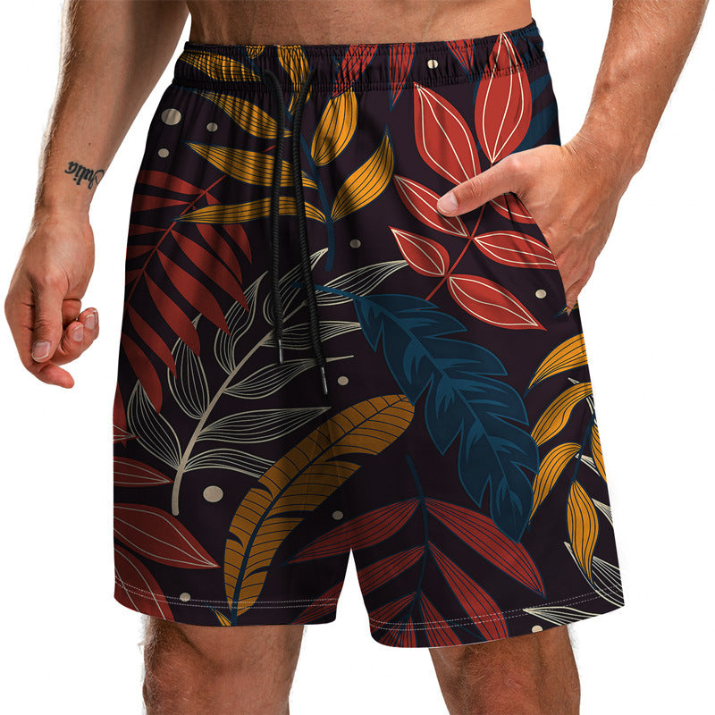 Summer New Leaf Series 3D Printed Shorts Loose Beach Pants Fashion Casual Shorts Men