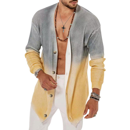 Men's Fashion Tie Dyed Five Color Long Sleeved Cardigan